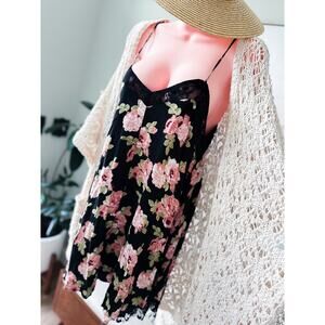 Moonlit Meadow Romantic floral flowy lace trimmed mini swing cami slip dress